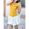 Korean Yellow Slanted Shoulder Short-sleeved T-shirt Slim Versatile Off-the-shoulder Strap Design Spice Girl Top