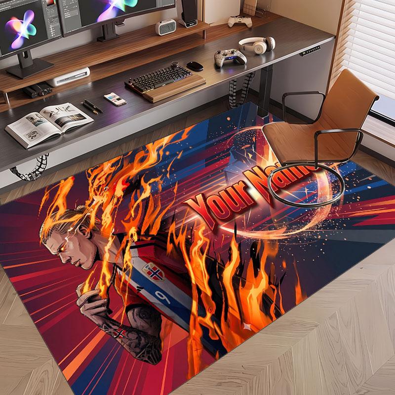 Custom Rug Erling Haaland Pattern Print Name Text Soft Non‑Slip Floor Carpet for Home Indoor Decoration