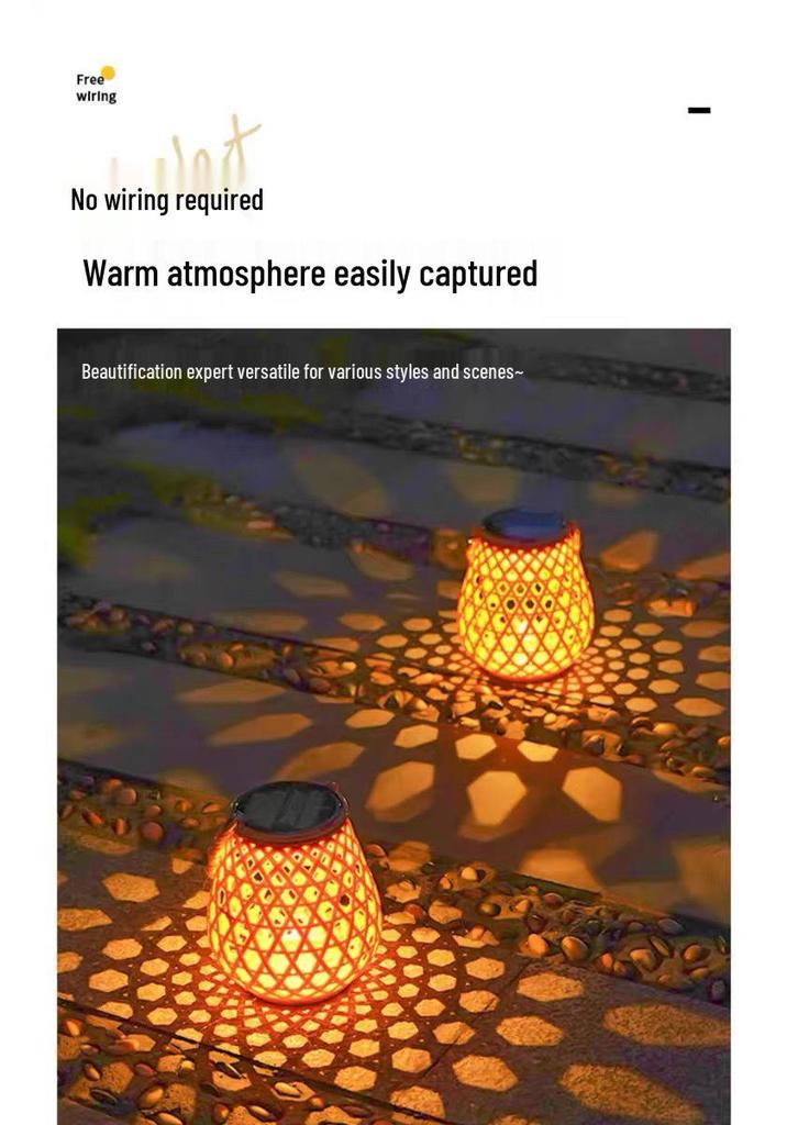 Solar Rattan Lantern with Hemp Rope Handle: Retro Style, 10 High-Brightness LED Beads