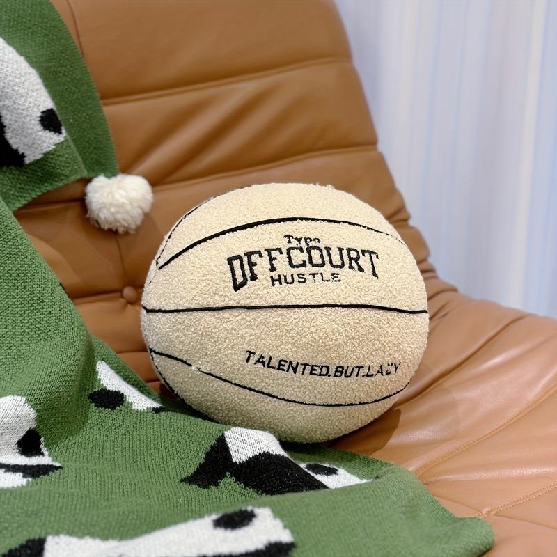 1pcs Teddy Plush Basketball Shape Pillow with Letter Embroidery PP Cotton Filled Novelty Cushion for Sports Decor Gift for Fans