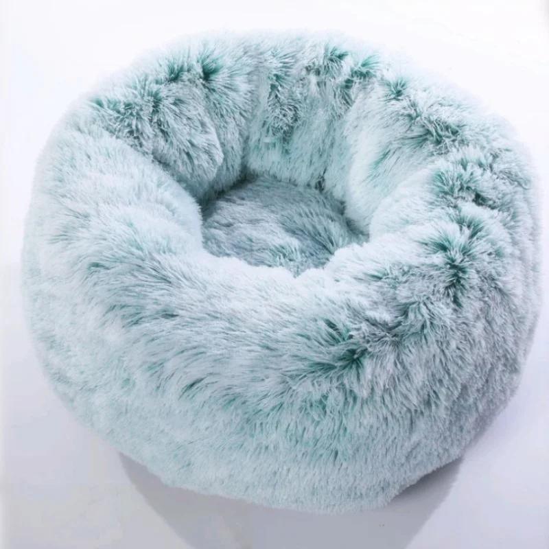 40-100cm Round Cat Bed Pet Bed Kennel Non-Slip Winter Warm Dog Kennel Sleeping Long Plush Soft Puppy Cushion Mat Cat Supplies