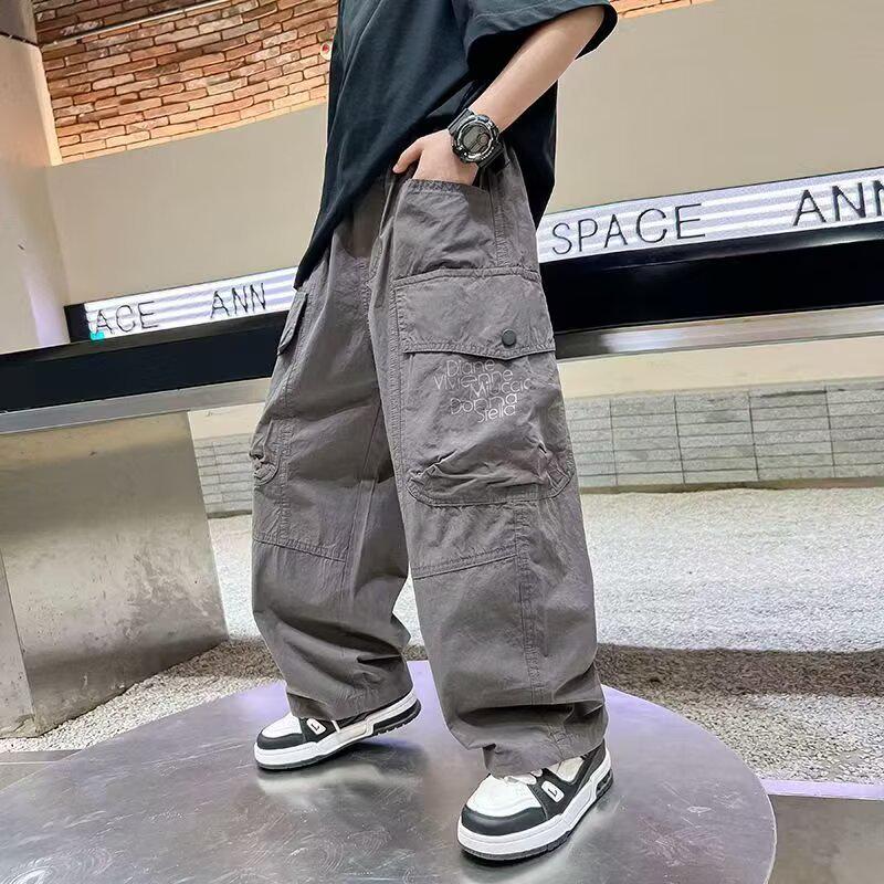 

Модные белые широкие брюки карго для мальчиков 2025 - Легкий летний стритвир 160cm темно-серого