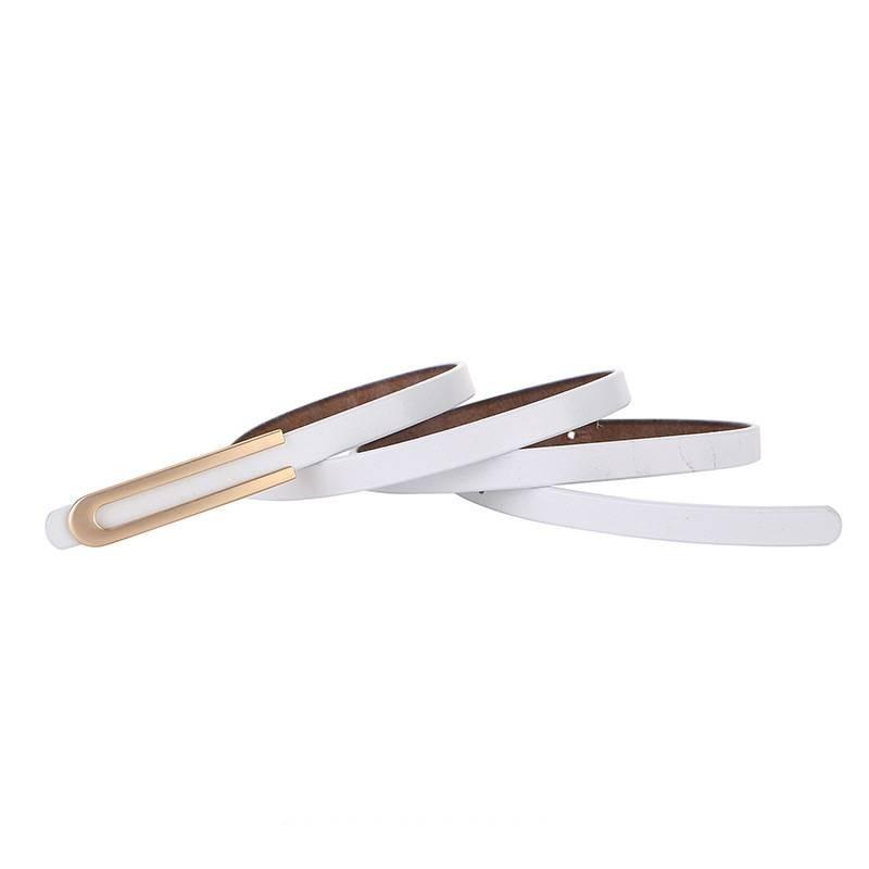 Genuine Leather Thin Waist Belt For Women With Alloy Buckle And Bright Finish For Casual Dresses