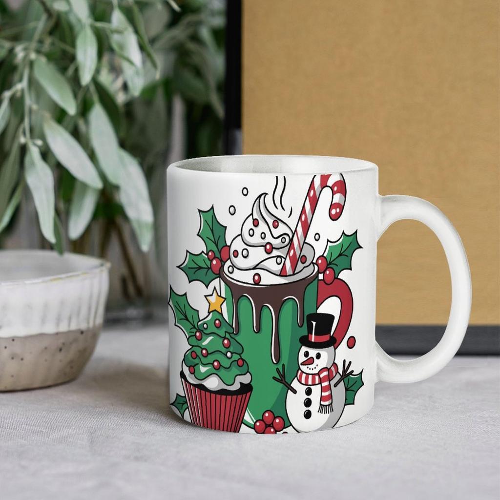 1pc 11oz blank ceramic mug, double-sided printed coffee tea cup, stable handle, clean rim, long lasting use, daily drinkware for households