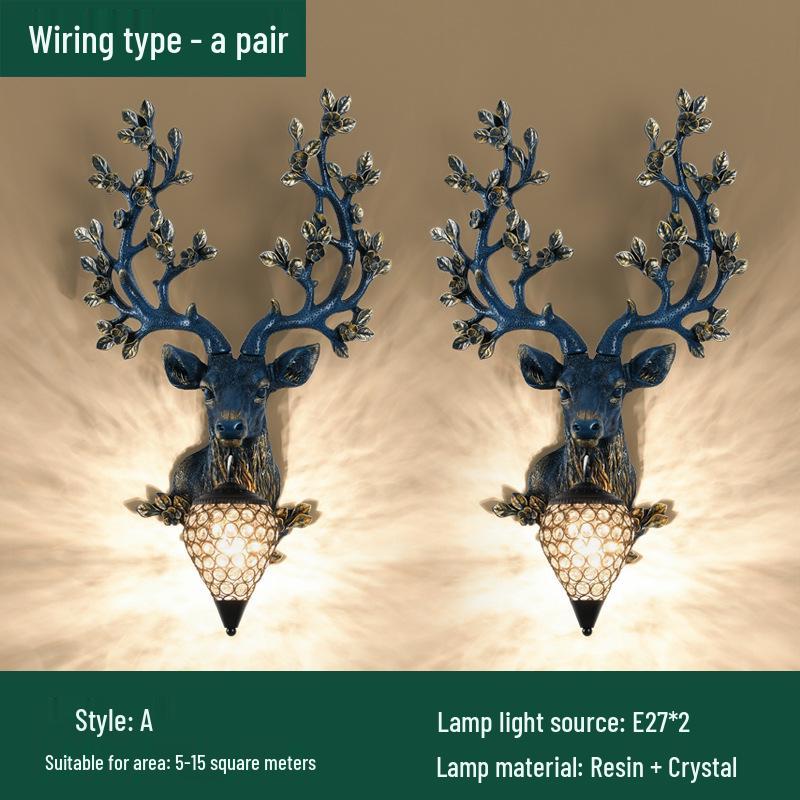 Sika Deer Wealth-Attracting Retro Wall Lamp for Living Room, Bedroom, Hallway, or Staircase