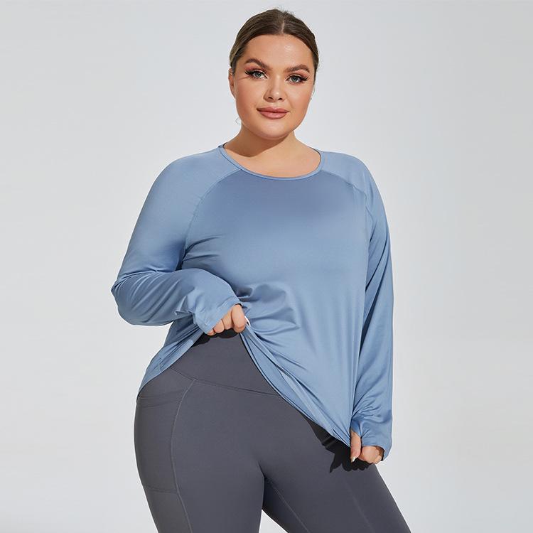 

Plus Size Breathable Long Sleeve Yoga & Running Mesh Top for Women 2XL синій