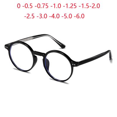 0 -0.5 -0.75 To -6 Anti Blue Rays Student Round Prescription Glasses For The Nearsighted Fashion  Women Men Myopes Lunettes