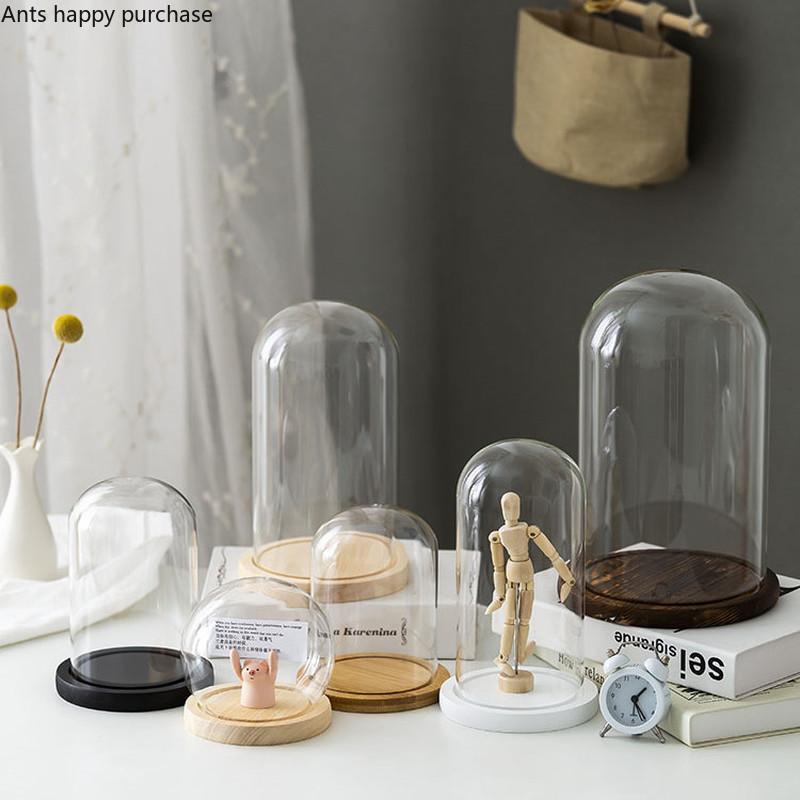 Ewige Blumen Ornamente Präsentationsschale Transparente Glasabdeckung Holzsockel Geschenk Präsentationsbox Kunsthandwerk Aufbewahrungsschale Staubschutz Kuchenform