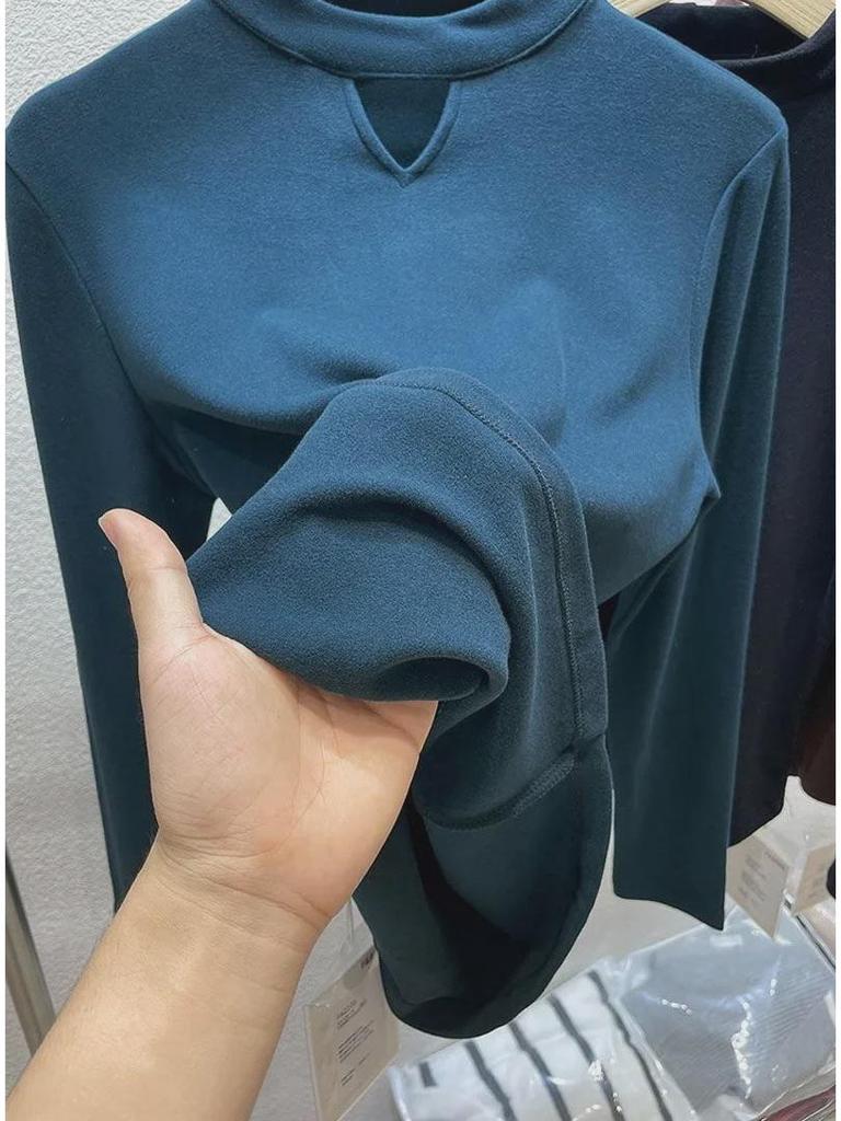 Damen 2024 Herbst/Winter Halbpullover Samt Lochmuster Langarmshirt