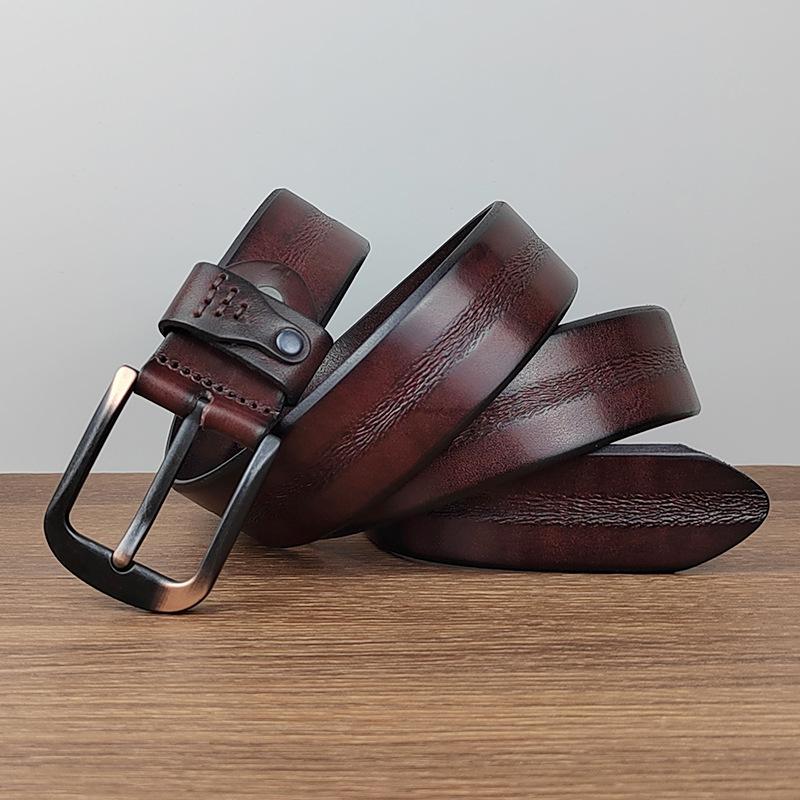 Belt Men'S Leather Handmade Casual Retro First Layer Cowhide Belt Youth Pure Cowhide Young People Trend Belt