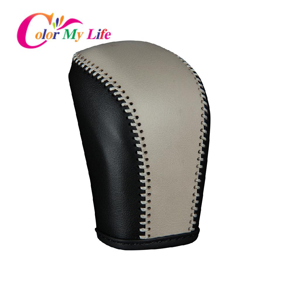 Color My Life AT Car Genuine Leather Gear Lever Cover Gear Shift Collars Fit for Toyota Crown MK13 2010 -