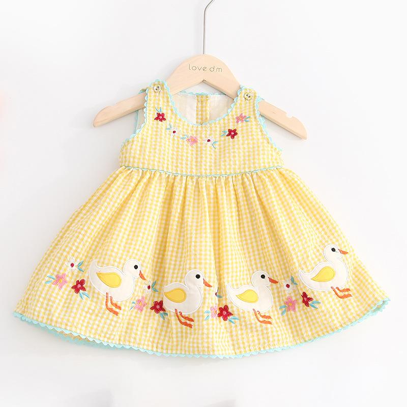 Baby Girls Duck Embroidery Dress Sleeveless Summer Princess Dress Toddler Clothing 73 жёлтый