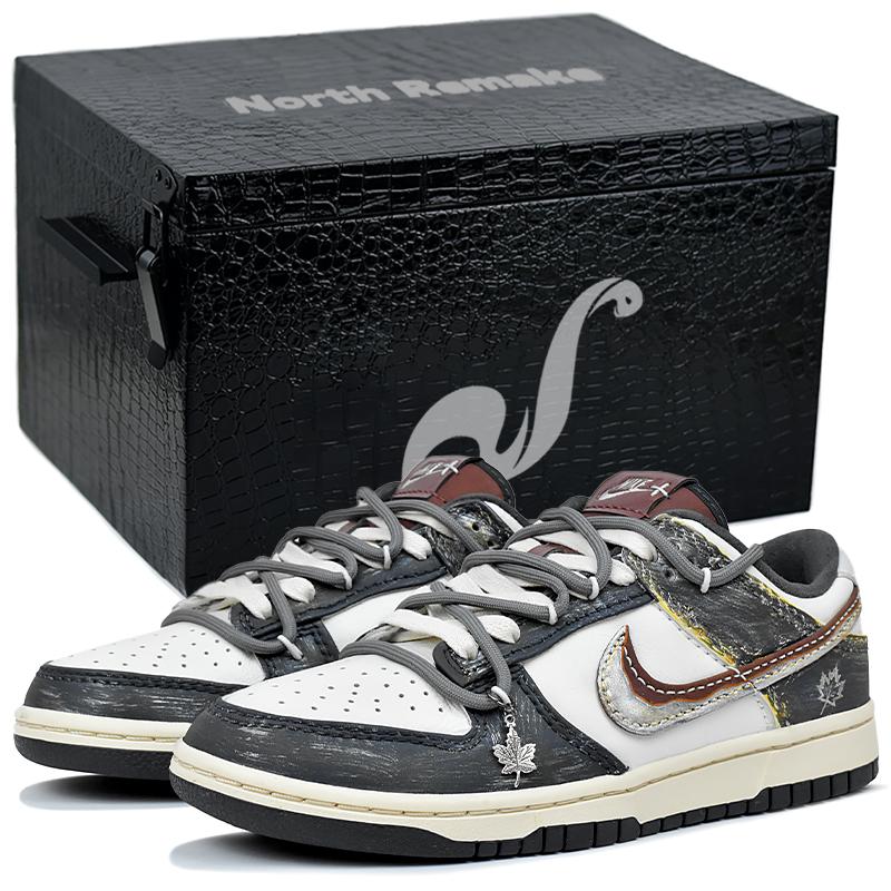 Nike Dunk Slip Resistant Abrasion Resistant Low top Skateboard Shoes Men's White Black Gray IM6670-202(Team1676-S-BOX