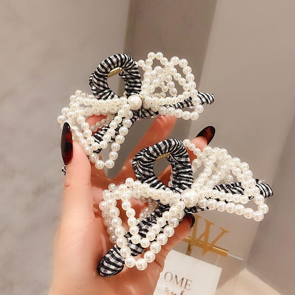 

Korean Women Double Layer Hair Accessories Ponytail Holder Bow Pearl Hair Claws Hair Crab Clip