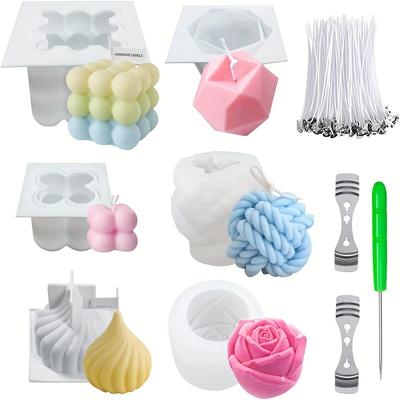 Conjunto de Ferramentas de Aromaterapia Estilo Rosa e Cubo de Rubik – Kit de Pavios para Velas Caseiras, Moldes de Silicone Multiuso, Moldes para Artesanato de Resina e Gesso DIY