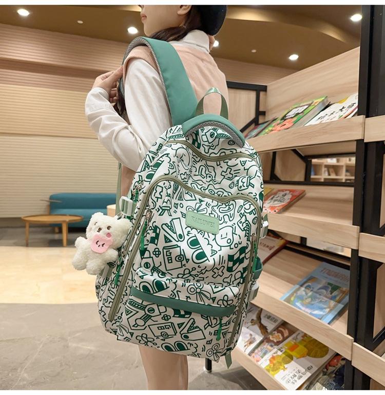 

2025 new schoolbag Korean version large-capacity junior high school student backpack fashionable casual versatile campus backpack single bag зелёный