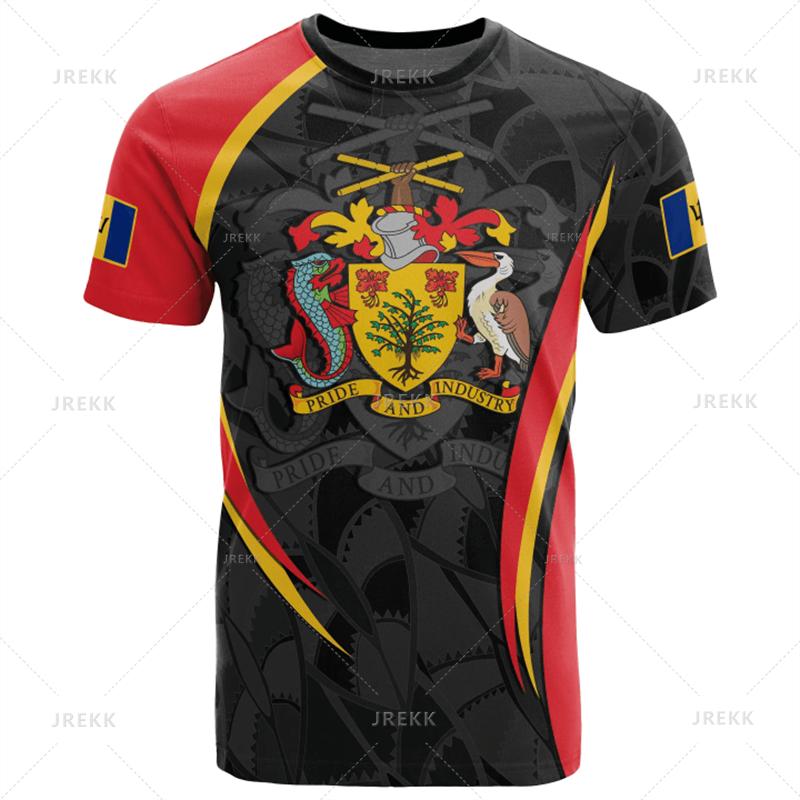 3D Barbados National Flag Map Printing T Shirt Barbados Coat Of Arms Graphic Tee Shirts Fashion Streetwear Short Sleeves Clothes