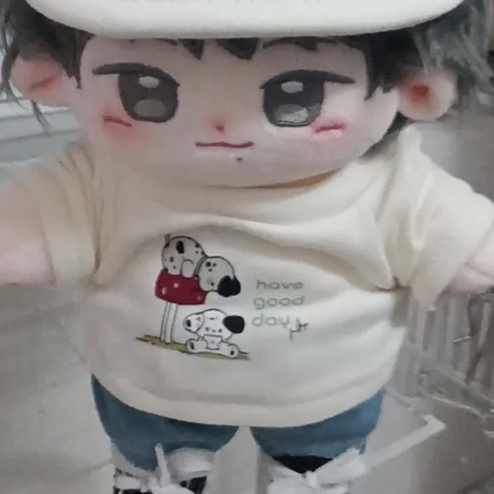 1 set Denim Shorts Cotton Doll's Clothes T-shirt Plush Doll Clothes  20cm Cotton Doll
