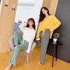 Plus Size Color-contrast Modal 2pcs Homewear Set Long Sleeve Tshirts and Wide Leg Pants Women Loose Pajamas Sets Streetwear Comfort Clothing
