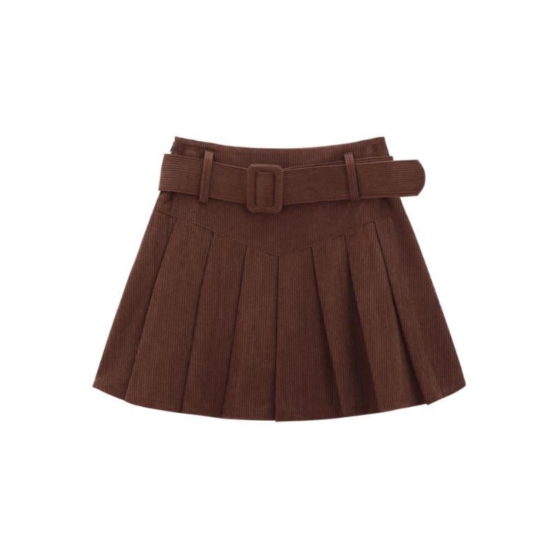 

Вельветовая коричневая юбка для женщин, весенняя плиссированная юбка трапециевидной формы с высокой талией, винтажная элегантная нижняя одежда в корейском стиле Y2k XL коричневый