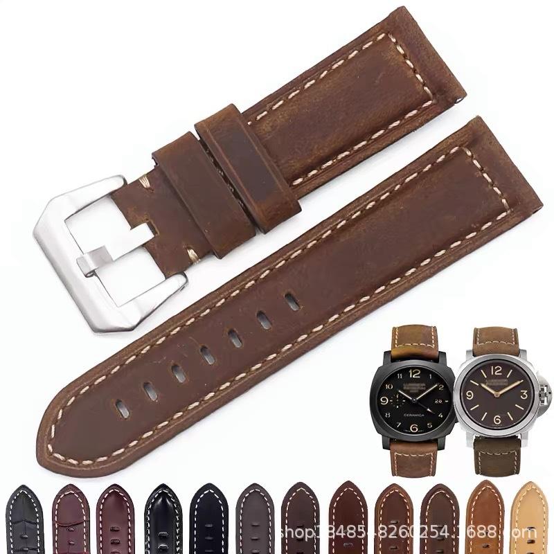 

Big Fat Sea Mad Cow Leather Strap Leather Mad Horse Leather High Value Strap 20 22 24 26Mm 26mm black темно-коричневого кольору