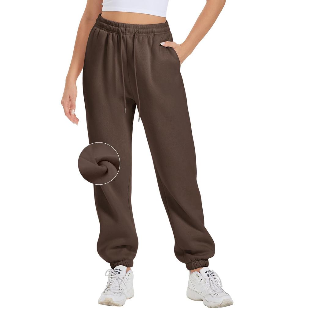 Dámské zimní tepláky Jednobarevné Kalhoty pro volný čas Dámské fleecové tepláky Rovné široké nohavice