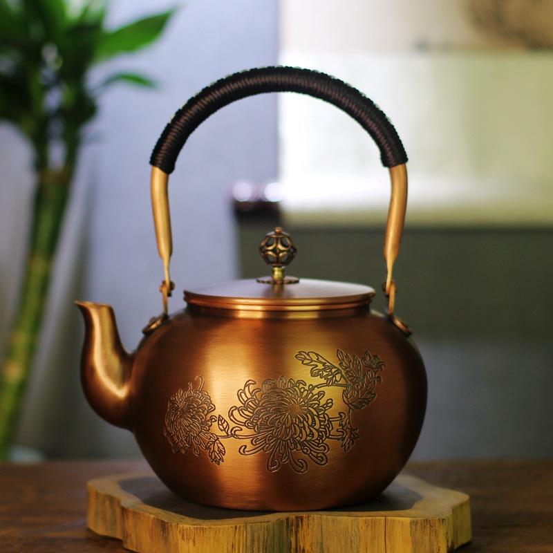Медный чайник в винтажном стиле с гравировкой, большой емкости, антикварный, для чая, бытовой медный бойлер для воды