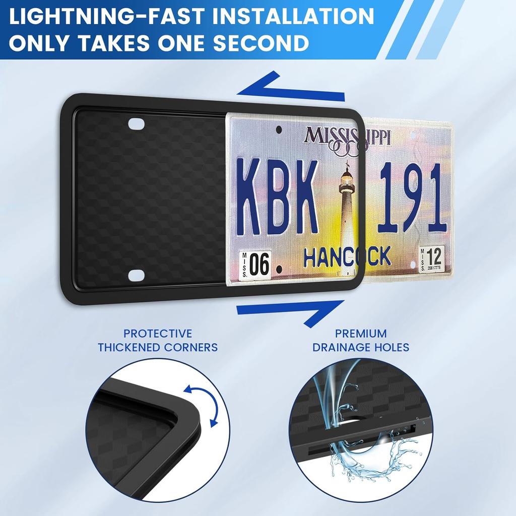 1 Pack License Plate Frames, TPU Black Car Licence Plates Frame Holder for Men and Women - Front & Rear Plate Frame Protector with Screw Kit