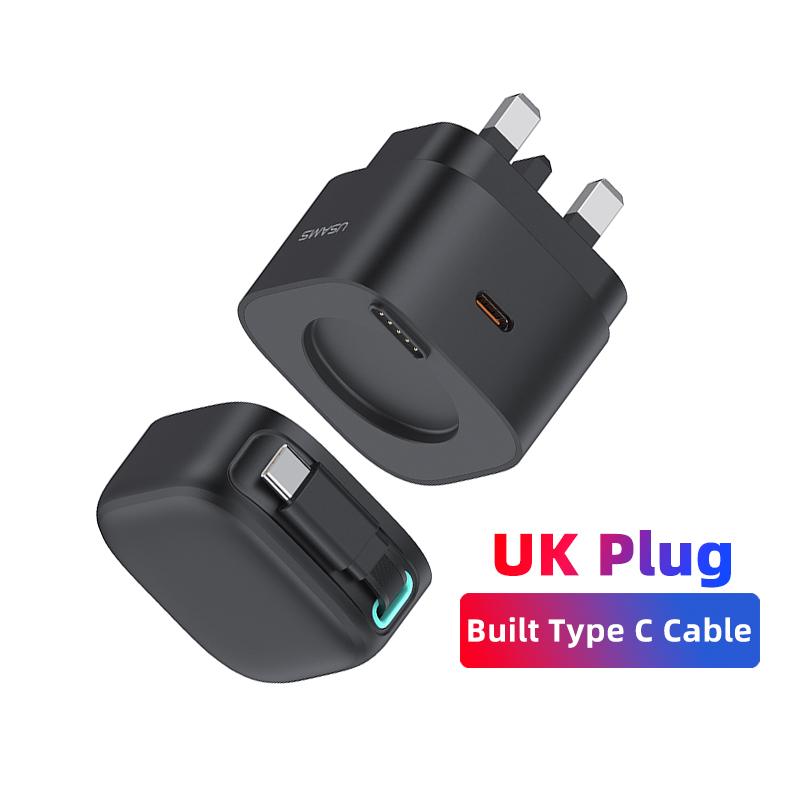 New EU US UK Plug Retractable Magnetic USB GaN Charger 35W Type C PD Fast Phone ChargerBuilt Quick Charge Cable For Travel