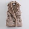 Lamb wool splicing down cotton vest women wear outside in winter autumn and winter new fur integrated lapel drawstring vest