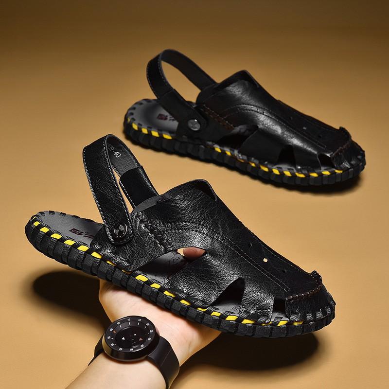 Mens Open-Toe Sandals Outdoor Beach Shoes Casual Slip-On With Stitched Detail
