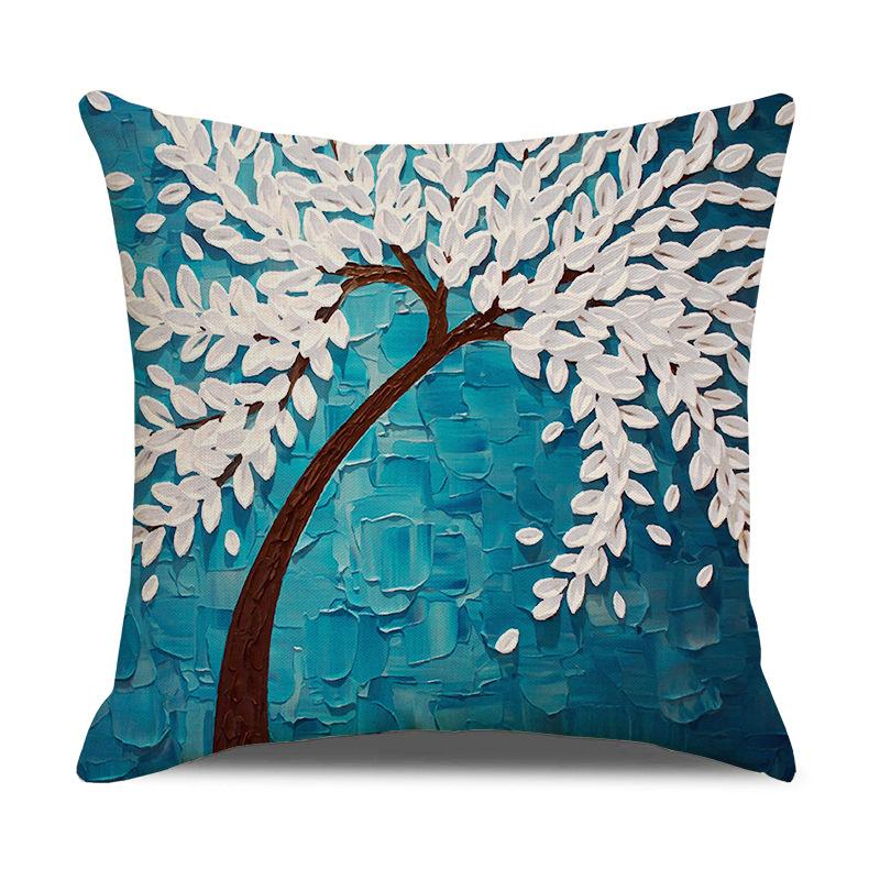 Nordic Home Furnishings Oil Painting Tree Pillow Cover Cartoon Pillow Linen Sofa Cushion Cover New Home Furnishing