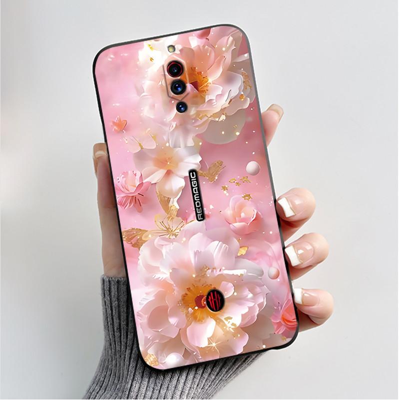 For ZTE Nubia RedMagic 5G Fundas Nubia Red Magic 5S Case Cover Soft Silicone Black Shell Printing Pattern Flower Cartoon Cases