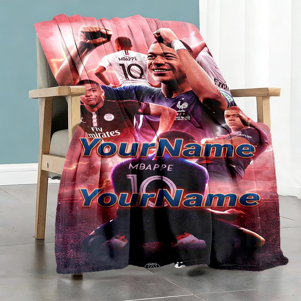 Mbappe 239 Customize Text Blanket Cozy Personalized Blanket Durable Comfort Perfect for Office Picnics Couch Nap Four Seasons Multipurpose