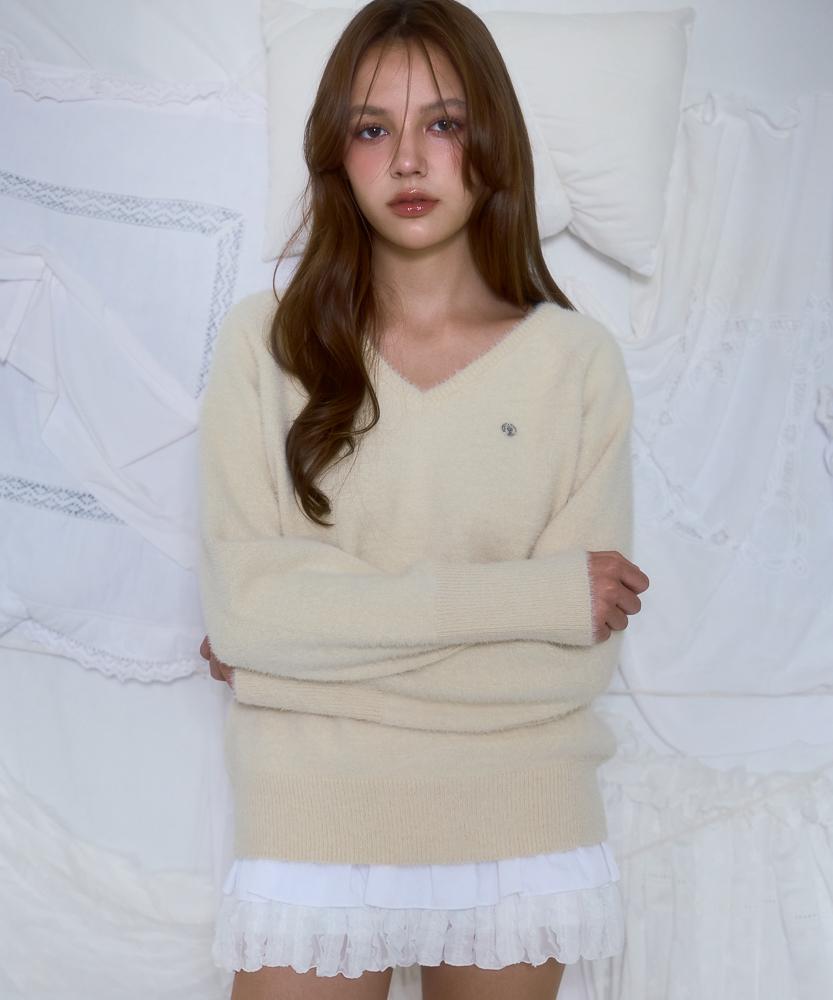 ROSEFRANTZ Fur V-Neck Knit [Butter]