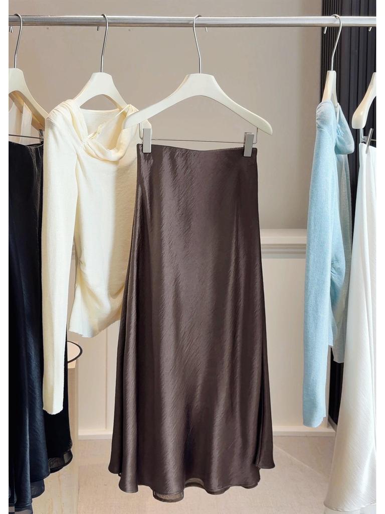 Hochwertiger Eleganter Damen-Netz-Satin-Meerjungfrauenrock - Frühling/Sommer Neuankunft Drapierter Hoher Bund A-Linie Midi-Rock