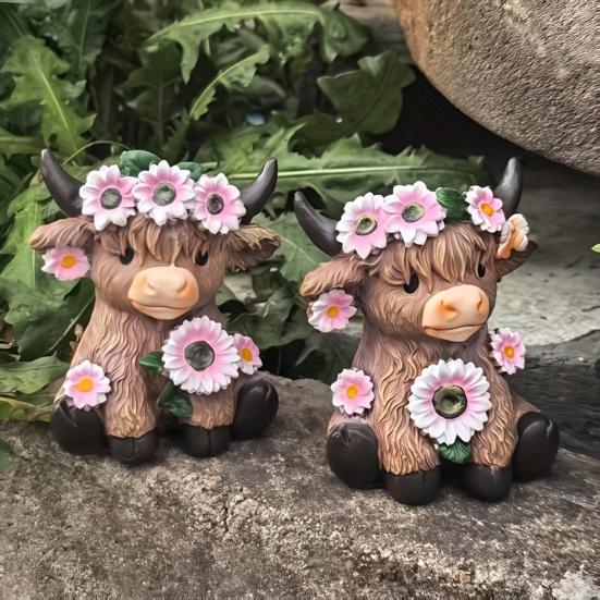 Highland Cow Vase Cute Cow And Flower Resin Vase Decorative Planter Without Drain Hole for Plants Flowers Home Outdoor Indoor Decor