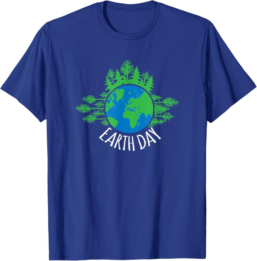 Earth Day Globe Trees Graphic Tee Nature Lover Casual Short Sleeve TShirt Men