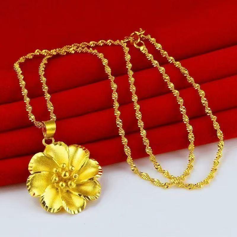 Elegant Gold Rotating Stamens Water Wave Chain Necklace - New Chinese Style Flower Pendant for Women