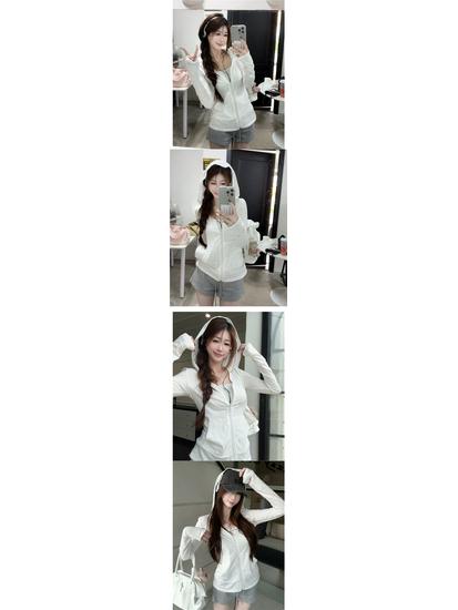 Women's Casual V-Neck Hooded Cardigan with Long Sleeves and Zipper - Versatile Sun Protection Jacket