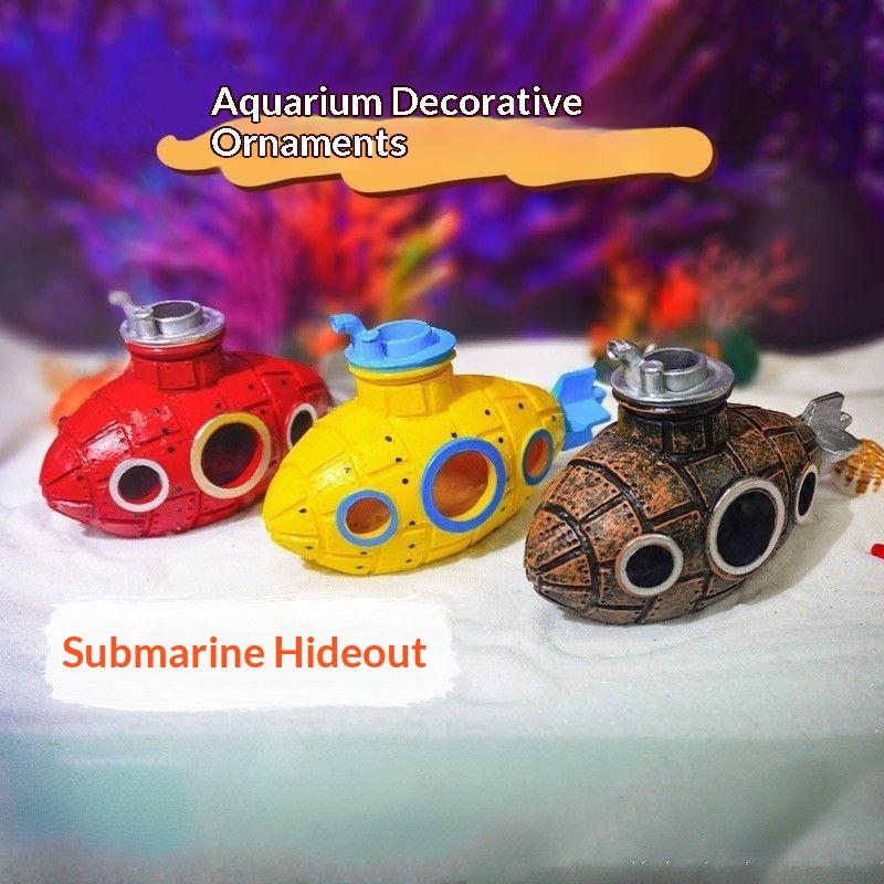 PVC Aquarium Submarine Ornament Waterproof Fish Tank Shelter Decor for Shrimp Crayfish Small Fish Hideout Landscape Accessory