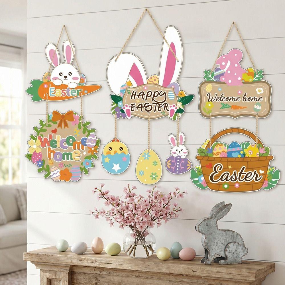 Cartoon Easter Door Hanger Colorful Easter Hanging Ornament Creative Bunny Egg Decor  Front Door
