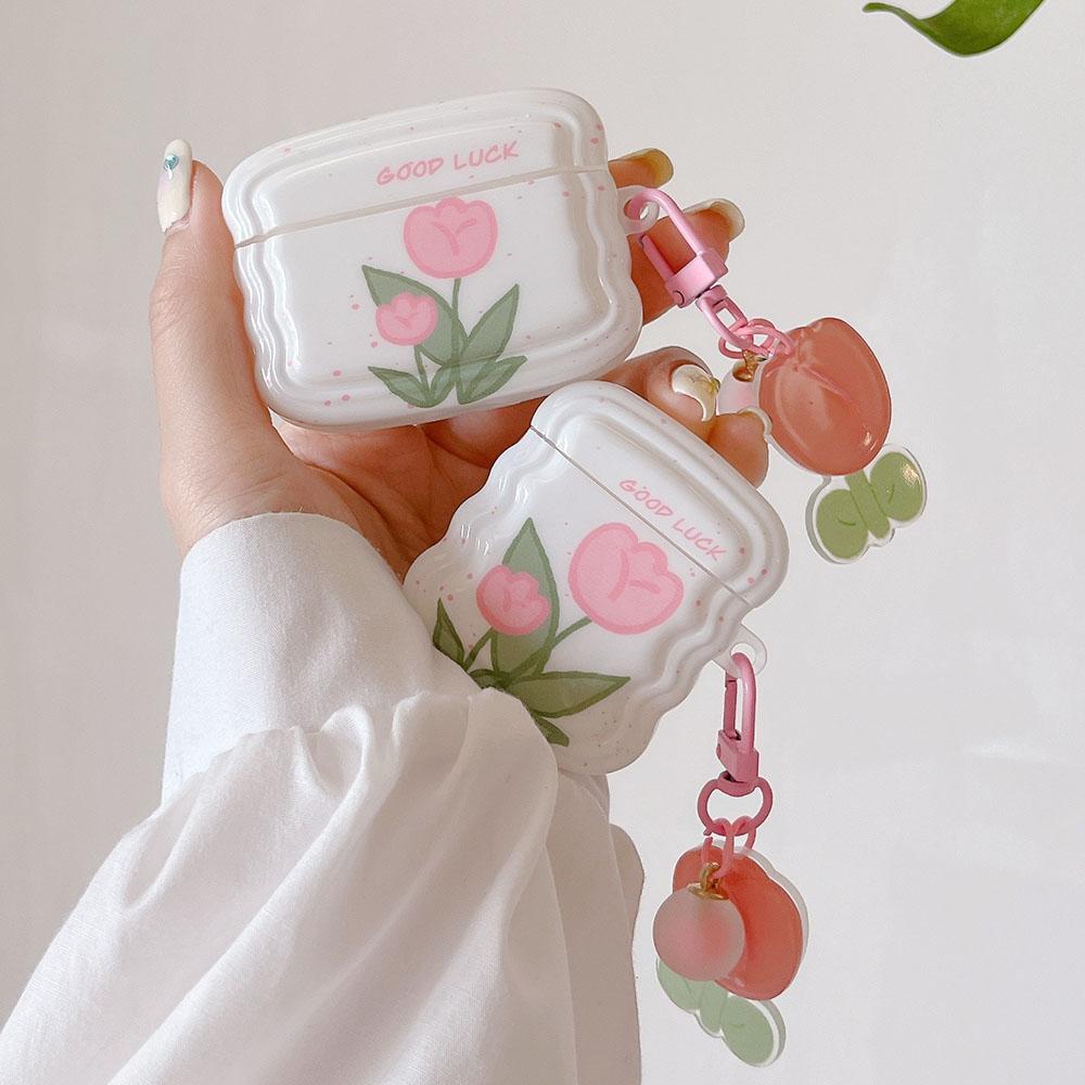 

Винтажный чехол для наушников с розовым тюльпаном и цветами для Apple AirPods1 2 3 Pro, мягкий чехол для гарнитуры с жемчужным браслетом и украшениями для AirPod Pro For Airpods Pro 2