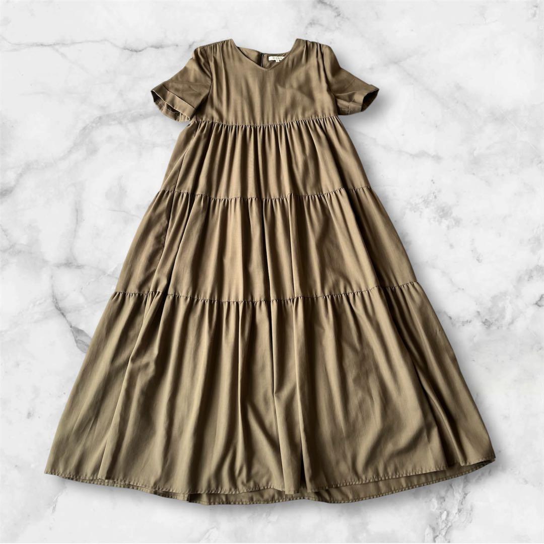 PLST Long Tiered Dress Short Sleeve Light Brown S