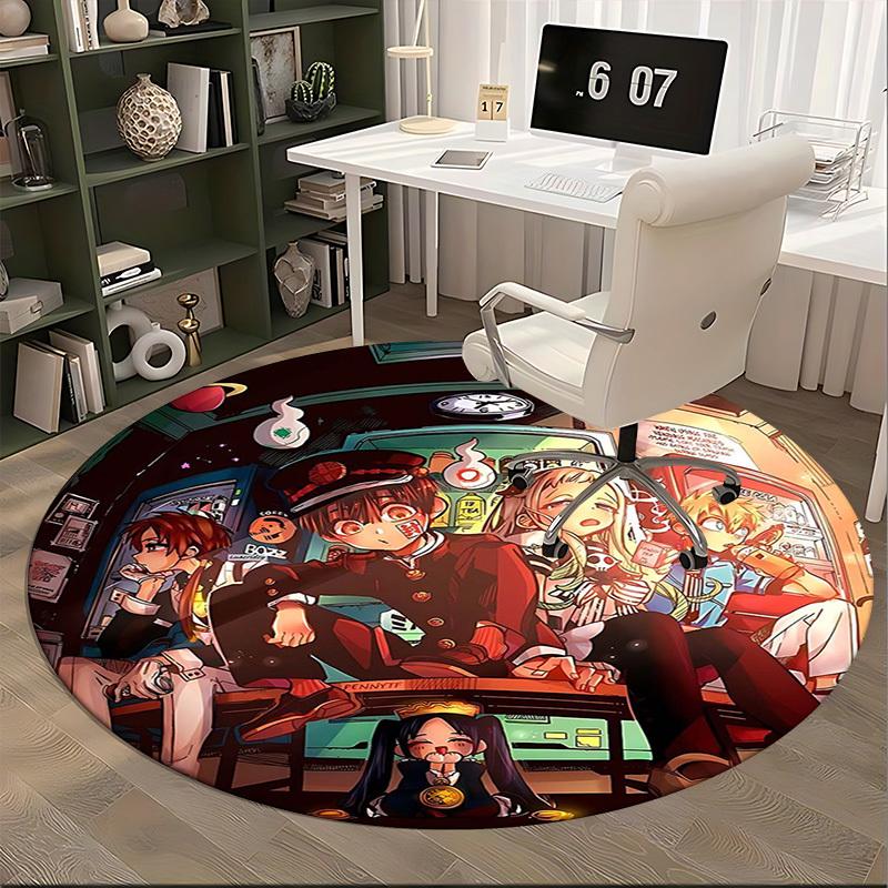 1pc Anime Cartoon Design Round Carpet  Office Chair Mat, NonSlip Rug for Home Decor, Living Room