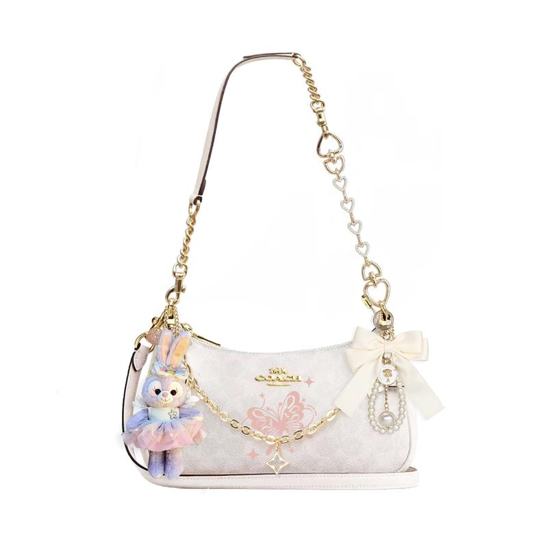 

COACH shoulder bag [Customized bag] Teri 25 brand micro-label detachable strap bow silk scarf extension chain printed Jingtingfeng basic model білий