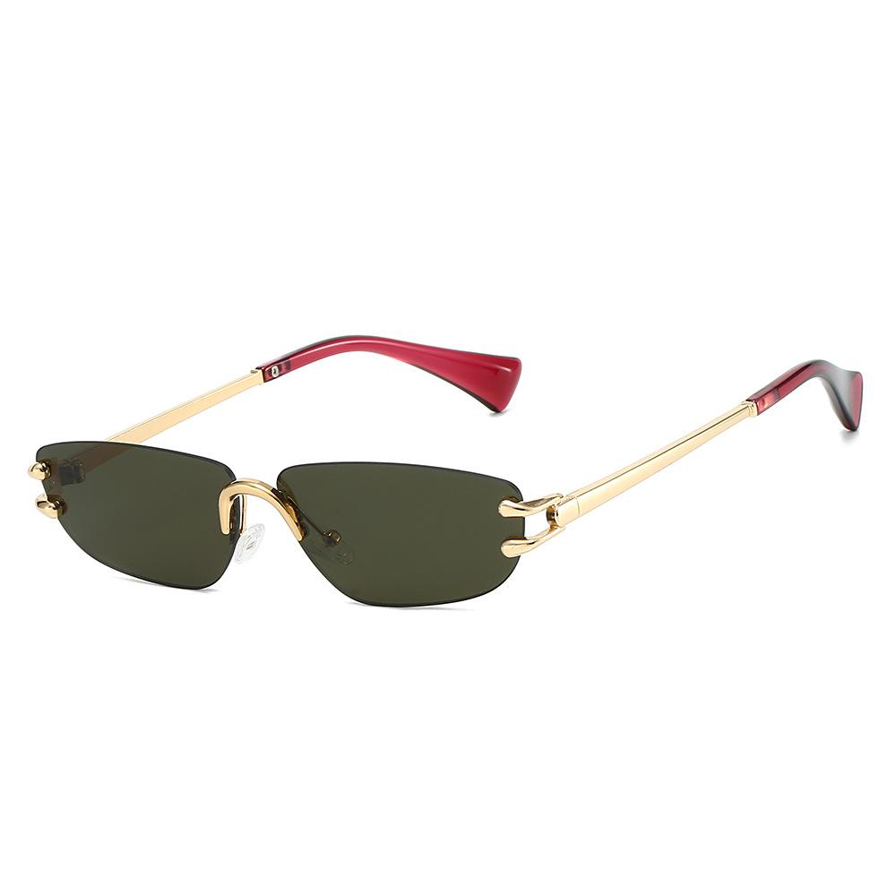 Роскошные Безрамочные Овальные Женские Солнцезащитные Очки Ретро Тонкая Оправа Панк Личность Защита UV400 as  picture