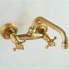 Wall Mounted Bathroom Kitchen Faucet Dual Handle Brass Antique Hot and Cold Water Tap 360 Swivel Long Spout Mixer Tap