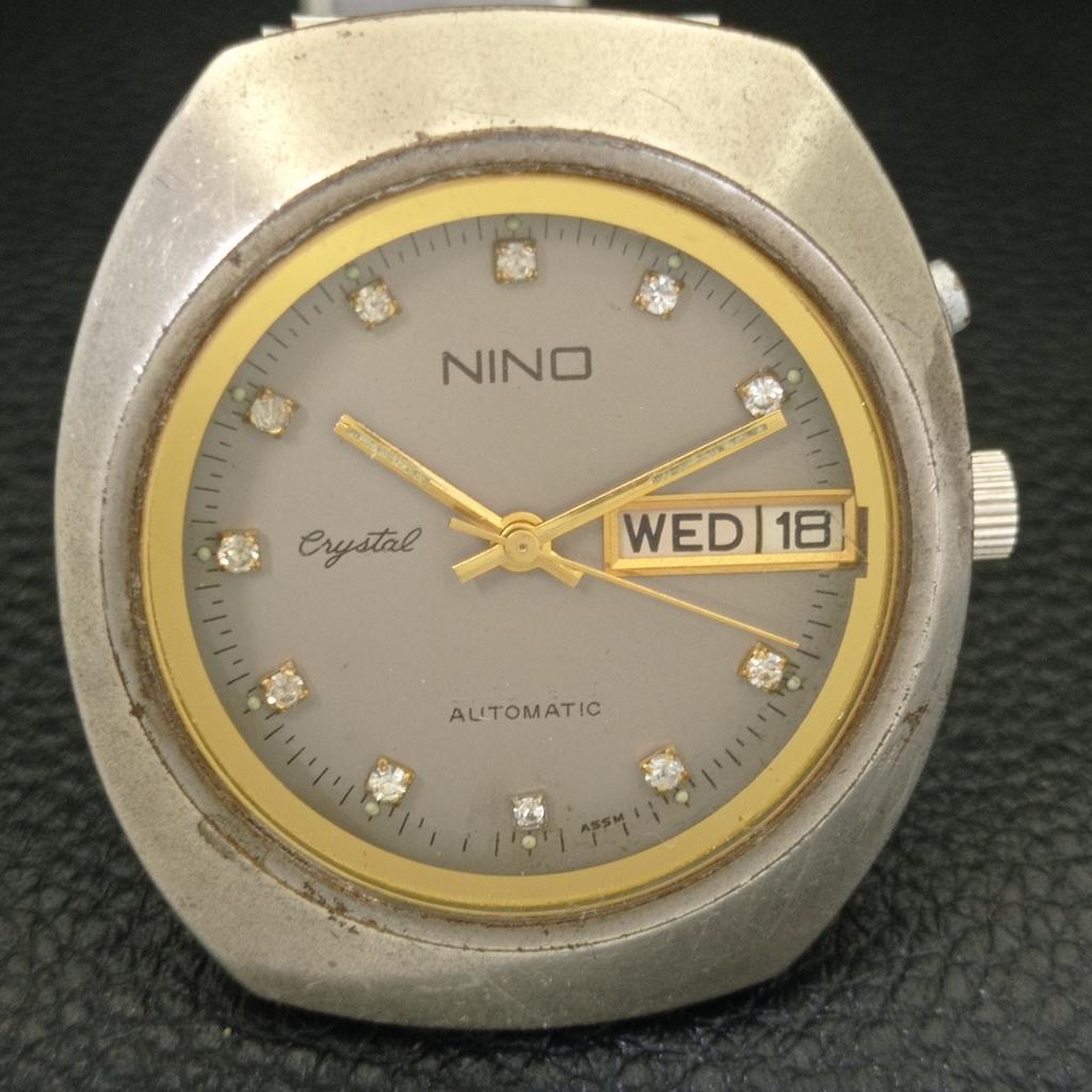 GENUINE VINTAGE NINO CRYSTAL AUTOMATIC SWISS MENS ORIGINAL DIAL WATCH A702478-5 R124-a702478
