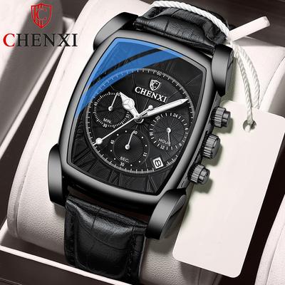 New TOP Brand Luxury Men's Watch With Box Multifunctional Watch Men's Leather Waterproof Luminous Men's Quartz Watches
